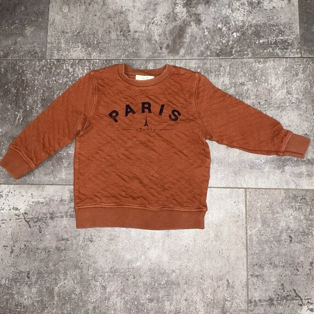 Zara‎ Boys Crewneck Pullover Sweatshirt Sz 4 Kids 4T Paris Burnt Orange Sweater
